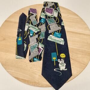 Vintage A. Rogers Tie Men's Techy Mouse Cartoon Computers Blue